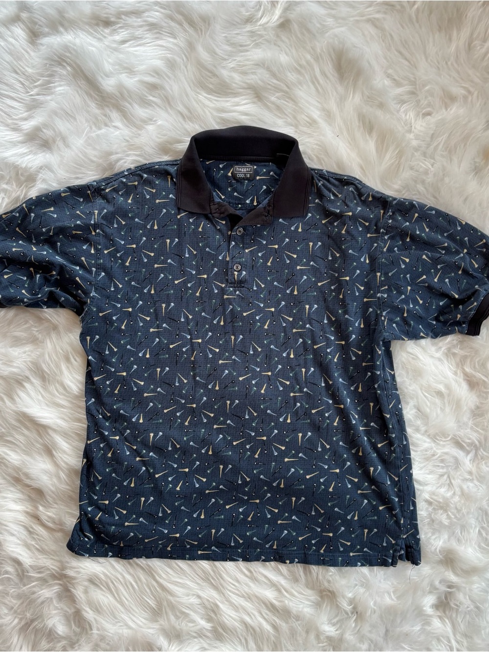 HAGGAR L men’s golf Tees Navy Patterned Polo Shirt -